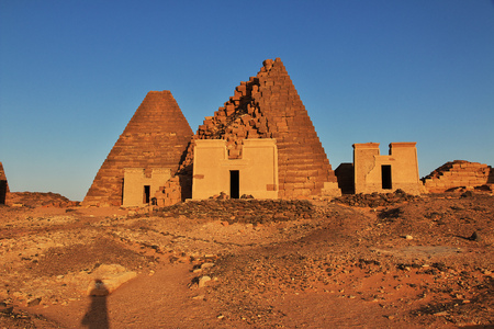The ancient pyramids of Meroe in Sudan's desertの写真素材