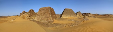 The ancient pyramids of Meroe in Sudan's desertの写真素材