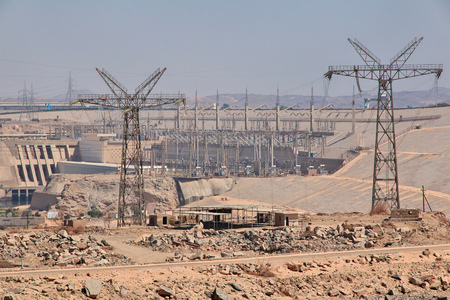 Aswan dam on Nile river, Egypt, Africaの写真素材