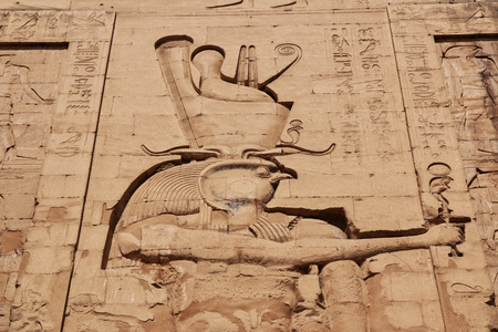 Edfu temple on the Nile river in Egyptの写真素材