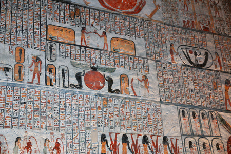Frescoes in ancient necropolis Valley of the Kings in Luxor, Egypt