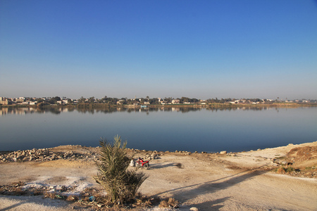 Nile river in Amarna, Egyptの写真素材