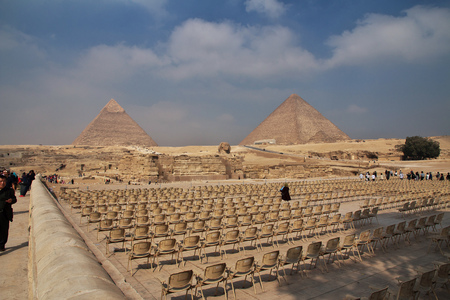 Great pyramids of ancient Egypt in Giza, Cairo