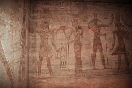 Abu Simbel, Egypt - 25 Feb 2017. Frescos in temple Abu Simbelのeditorial素材