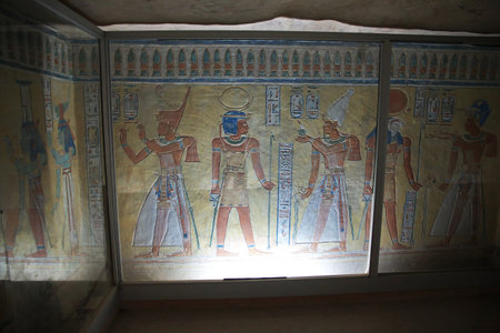 Luxor, Egypt - 28 Feb 2017. Frescos in the ancient necropolis Valley of the Queens in Luxor