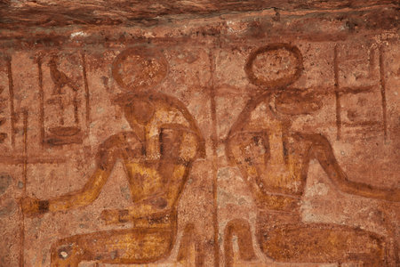 Abu Simbel, Egypt - 25 Feb 2017. Frescos in temple Abu Simbelのeditorial素材