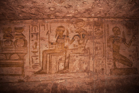 Abu Simbel, Egypt - 25 Feb 2017. Frescos in temple Abu Simbelのeditorial素材