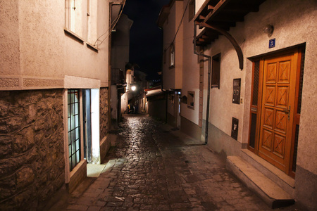 Street in Orchid city, Macedonia at nightの写真素材