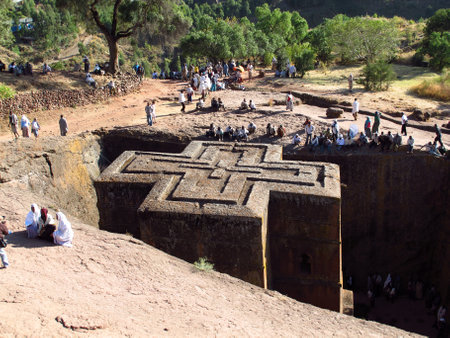 Lalibela, Ethiopia - 05 Jan 2012. The monolithic Orthodox Church in Lalibela city, Ethiopiaのeditorial素材