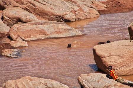 The river in village of Bushmen, Africaの写真素材