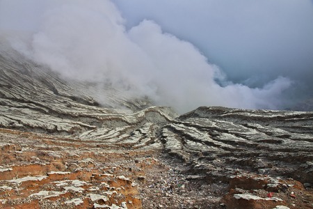 On the top of Ijen volcano, Indonesiaの写真素材