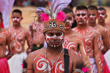 Wamena/Papua, Indonesia - 08 Aug 2016. National festival of local tribes in Wamena city, Papua
