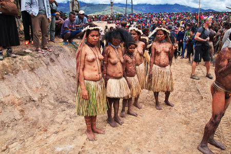 Wamena/Papua, Indonesia - 08 Aug 2016. National festival of local tribes in Wamena city, Papua