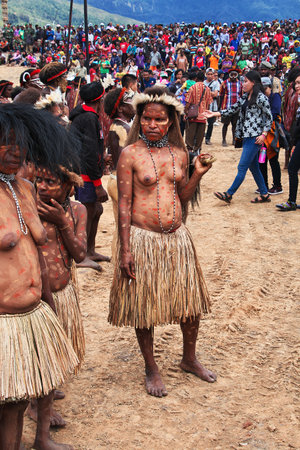 Wamena/Papua, Indonesia - 08 Aug 2016. National festival of local tribes in Wamena city, Papua