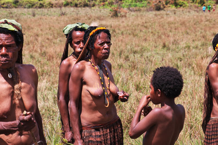Wamena/Papua, Indonesia - 08 Aug 2016. National festival of local tribes in Wamena city, Papuaのeditorial素材