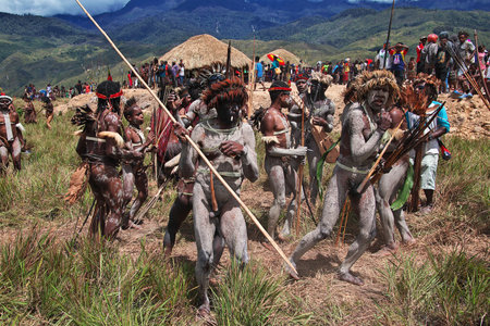 Wamena/Papua, Indonesia - 08 Aug 2016. National festival of local tribes in Wamena city, Papua