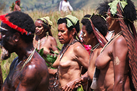 Wamena/Papua, Indonesia - 08 Aug 2016. National festival of local tribes in Wamena city, Papuaのeditorial素材