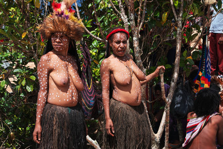 Wamena/Papua, Indonesia - 08 Aug 2016. National festival of local tribes in Wamena city, Papuaのeditorial素材