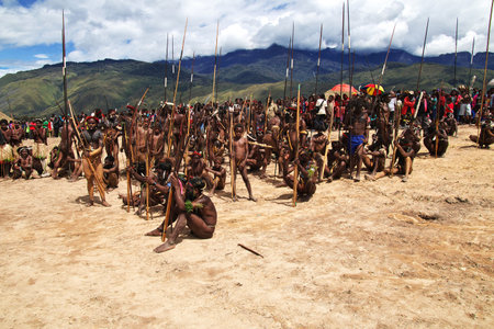 Wamena/Papua, Indonesia - 08 Aug 2016. National festival of local tribes in Wamena city, Papuaのeditorial素材