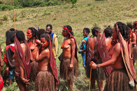 Wamena/Papua, Indonesia - 08 Aug 2016. National festival of local tribes in Wamena city, Papua