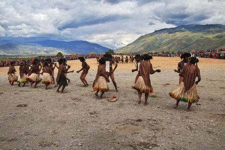 Wamena/Papua, Indonesia - 08 Aug 2016. National festival of local tribes in Wamena city, Papuaのeditorial素材