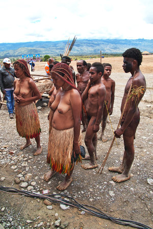 Wamena/Papua, Indonesia - 09 Aug 2016. National festival of local tribes in Wamena city, Papuaのeditorial素材