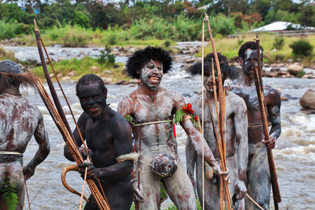 Wamena/Papua, Indonesia - 09 Aug 2016. National festival of local tribes in Wamena city, Papuaのeditorial素材