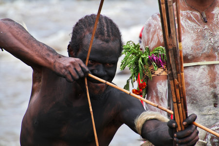 Wamena/Papua, Indonesia - 09 Aug 2016. National festival of local tribes in Wamena city, Papua
