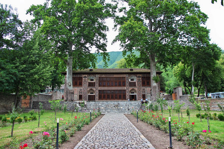 Sheki, Azerbaijan - 12 Jul 2013. The Khan's Palace in Sheki city, Azerbaijanのeditorial素材
