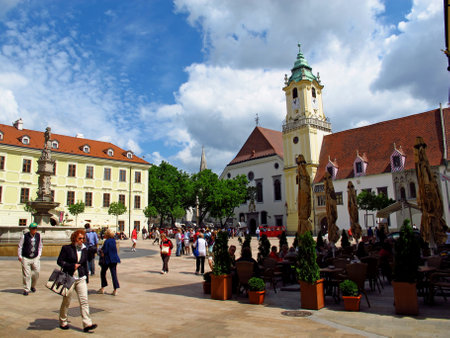 Bratislava / Slovakia - 10 Jun 2011: The fountain in Bratislava, Slovakiaのeditorial素材