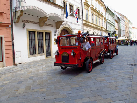 Bratislava/Slovakia - 10 Jun 2011: The tourist train on the street in Bratislava, Slovakia