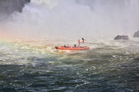 Iguazu / Argentina - 05 May 2016: The boat on Iguazu falls in Argentina and Brazilのeditorial素材