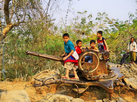 Children on , Luang Prabang, Laosのeditorial素材