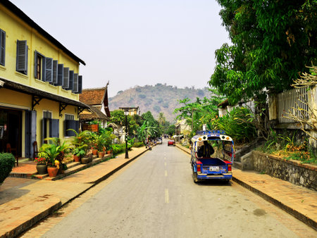 Luang Prabang / Laos - 25 Feb 2012: The street in Luang Prabang, Laosのeditorial素材