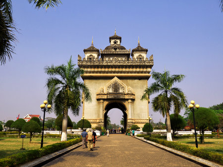 Vientiane / Laos - 26 Feb 2012: Patuxai in Vientiane city, Laosのeditorial素材