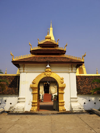 Vientiane / Laos - 26 Feb 2012: Pha That Luang in Vientiane city, Laosのeditorial素材