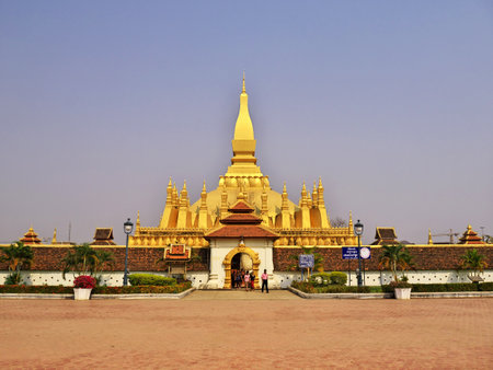 Vientiane / Laos - 26 Feb 2012: Pha That Luang in Vientiane city, Laosのeditorial素材