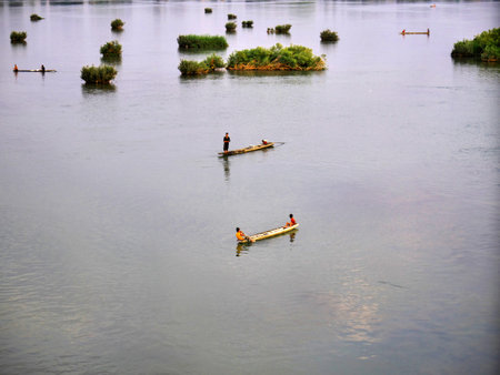 Mekong / Laos - 27 Feb 2012: The boat on Mekong river, Laosのeditorial素材