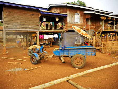 Mekong / Laos - 29 Feb 2012: The tractor in the small village on south Laosのeditorial素材