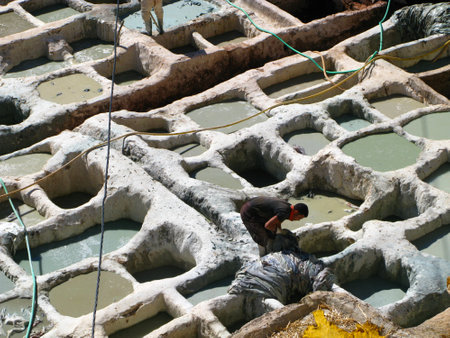 Fez / Morocco - 04 Nov 2010: The leather dyers in Fez, Moroccoのeditorial素材