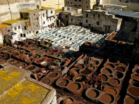 Fez / Morocco - 04 Nov 2010: The leather dyers in Fez, Moroccoのeditorial素材