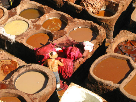 Fez / Morocco - 04 Nov 2010: The leather dyers in Fez, Moroccoのeditorial素材