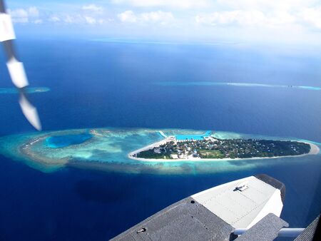 Atoll of Maldives, the view from the airplaneの写真素材