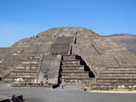 Teotihuacan / Mexico - 02 Mar 2011: The Pyramid of the Moon in Ancient ruins of Aztecs, Teotihuacan, Mexicoのeditorial素材