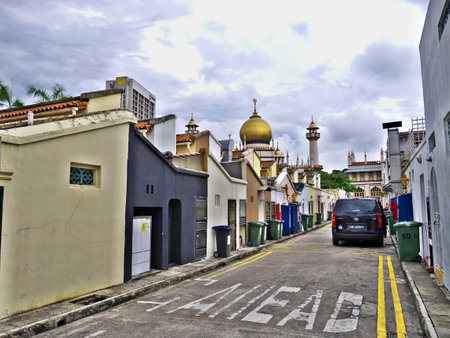 Singapore - 03 Mar 2012: The street to the Masjid Sultan in Singaporeのeditorial素材