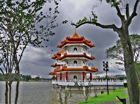 The pagoda in Chinese Gardens, Singaporeの写真素材