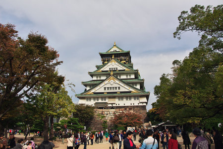 Osaka / Japan - 09 Nov 2013: The medieval castle at autumn, Osaka, Japanのeditorial素材