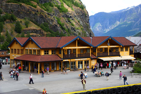 Sognefjord / Norway - 25 Jun 2012: The seaport Flam in the cruise on Sognefjord and Aurlandsfjord, Norwayのeditorial素材