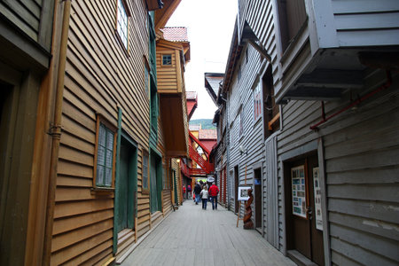 Bergen / Norway - 26 Jun 2012: Bryggen Hanseatic Wharf in Bergen city, Norwayのeditorial素材