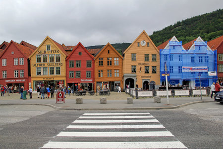 Bergen / Norway - 26 Jun 2012: Bryggen Hanseatic Wharf in Bergen city, Norwayのeditorial素材